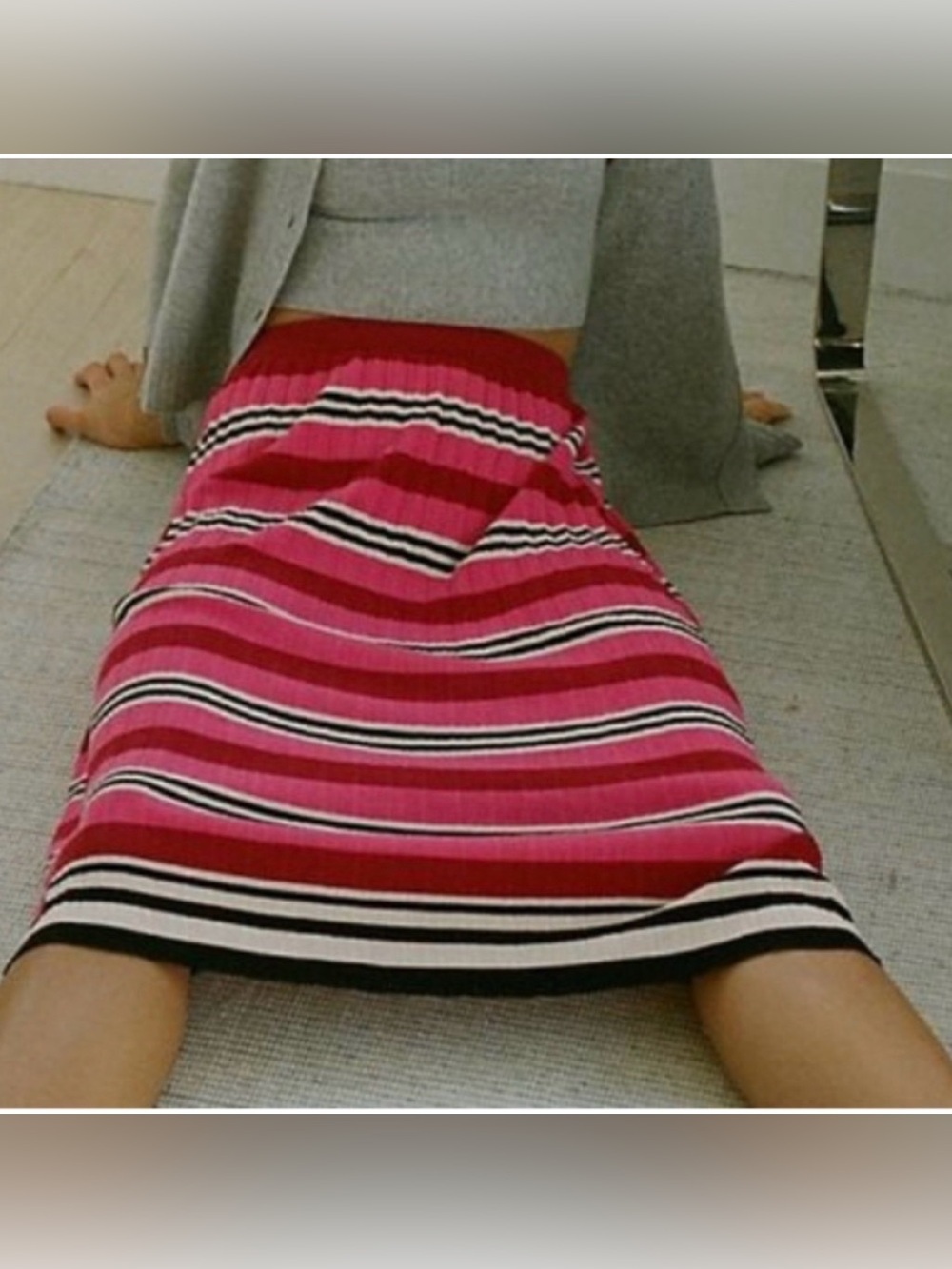 Anthropologie Dolan Dora Striped Pleated Midi Skirt knit stretchy pink XS NEW
